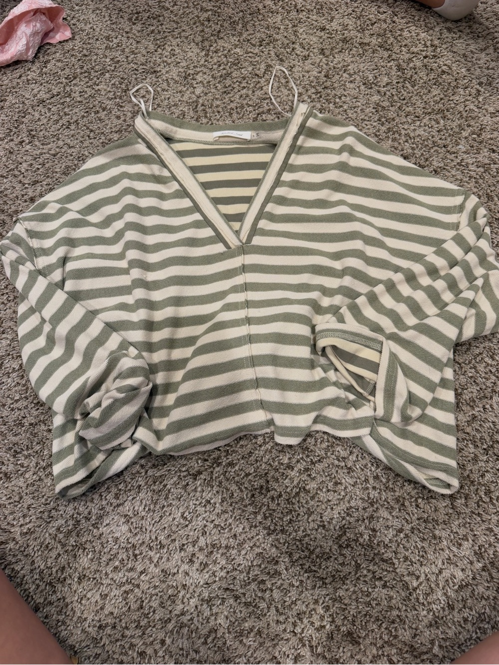 Striped V-Neck Women’s Top in Sage and Cream